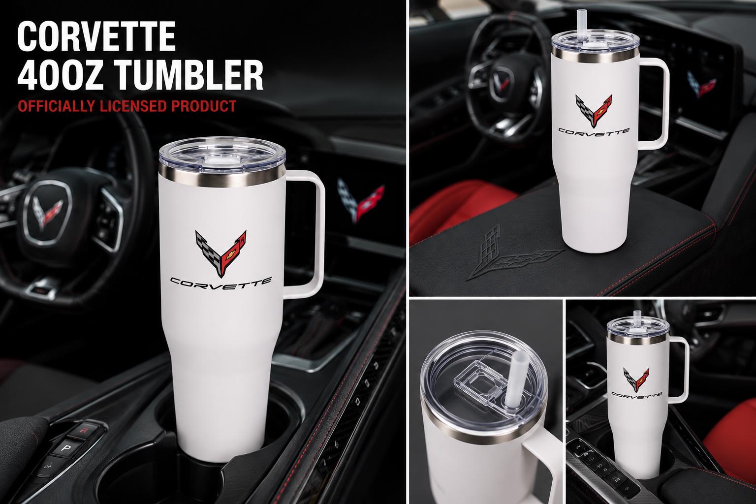 Corvette 40oz Tumbler | Stainless Steel Insulated Travel Mug with Handle & Straw | C8 Corvette Gift