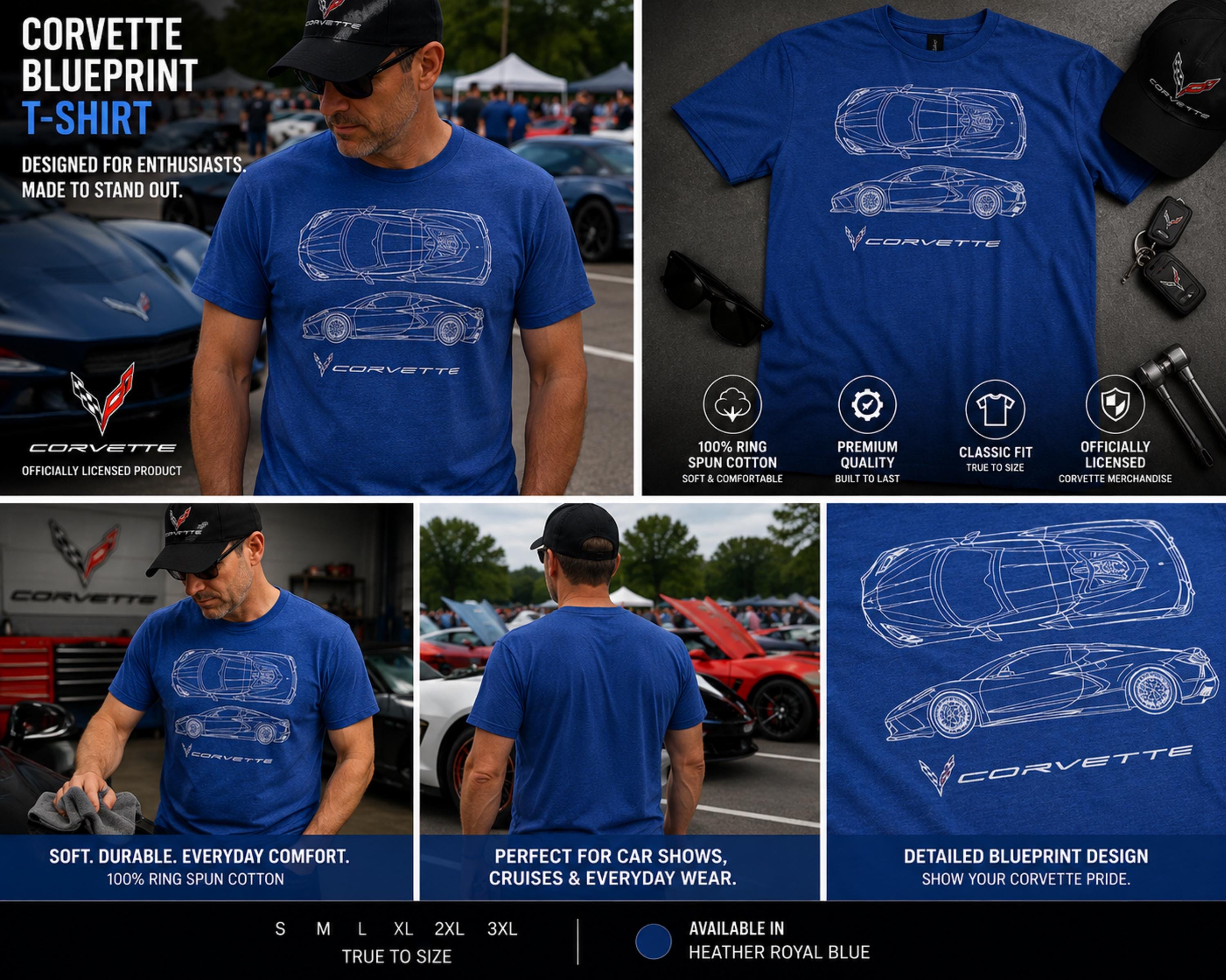 C8 Corvette Blueprint T-Shirt | Officially Licensed Ring Spun Cotton Tee