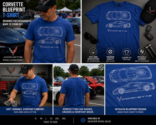 C8 Corvette Blueprint T-Shirt | Officially Licensed Ring Spun Cotton Tee