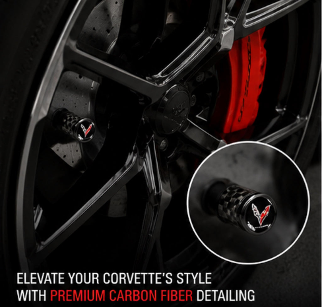 Officially Licensed C8 Corvette Carbon Fiber Valve Stem Caps (Set of 4)