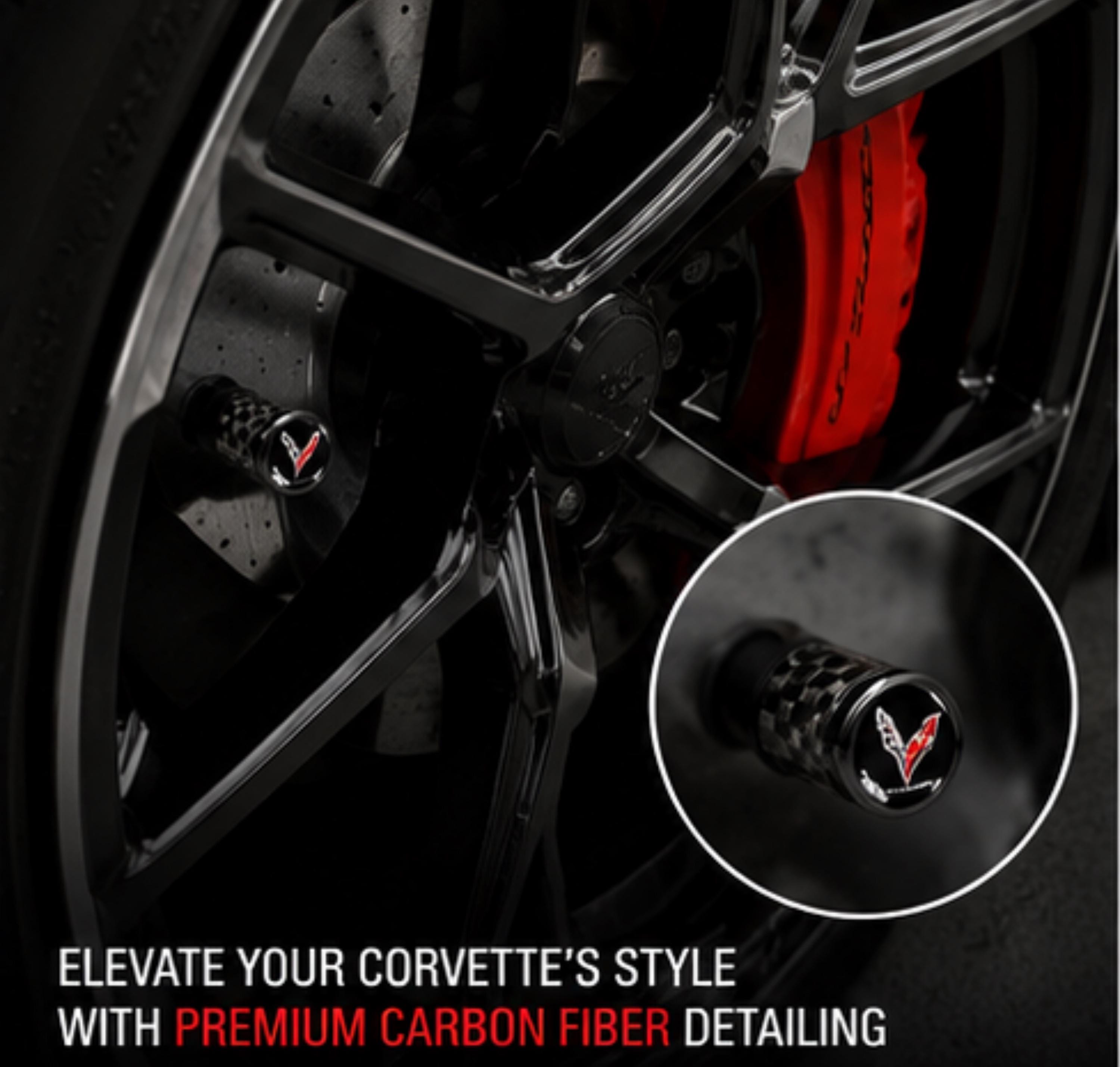 Officially Licensed C8 Corvette Carbon Fiber Valve Stem Caps (Set of 4)