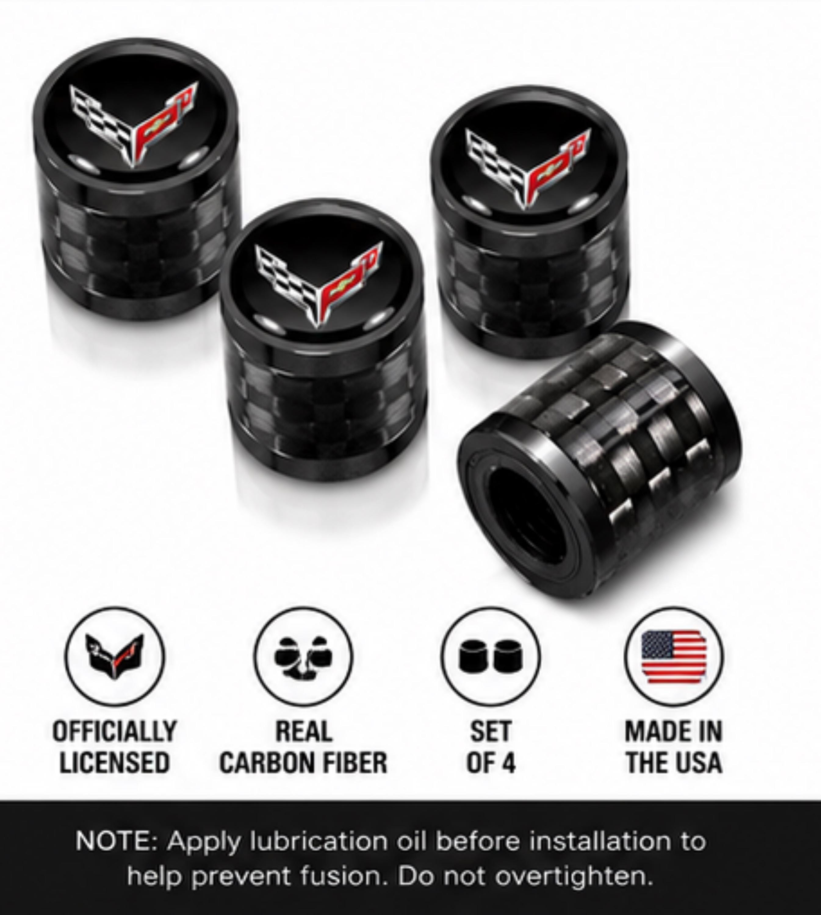 Officially Licensed C8 Corvette Carbon Fiber Valve Stem Caps (Set of 4)