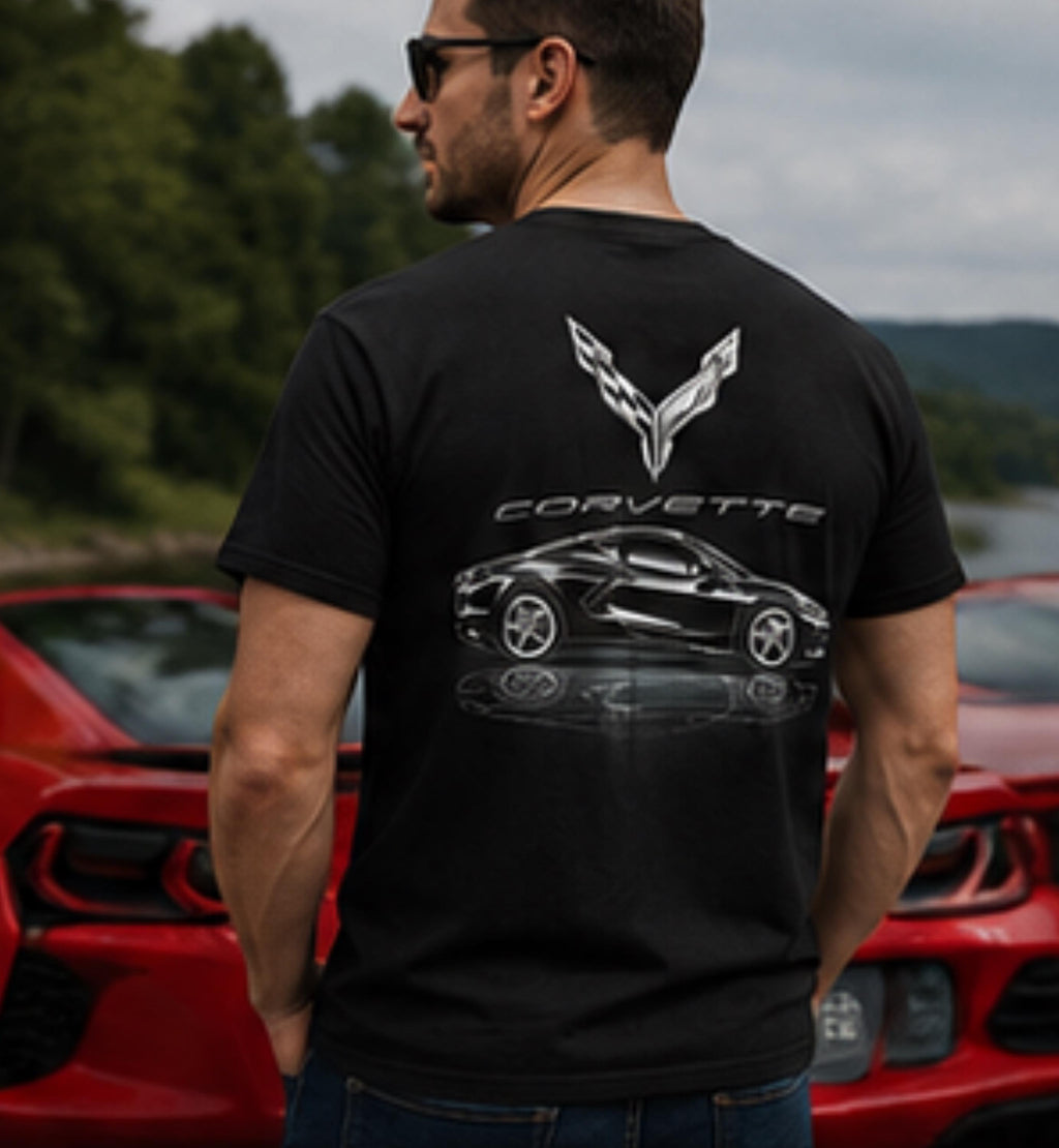C8 Corvette Metallic T-Shirt | 100% Cotton Tonal Graphic Tee