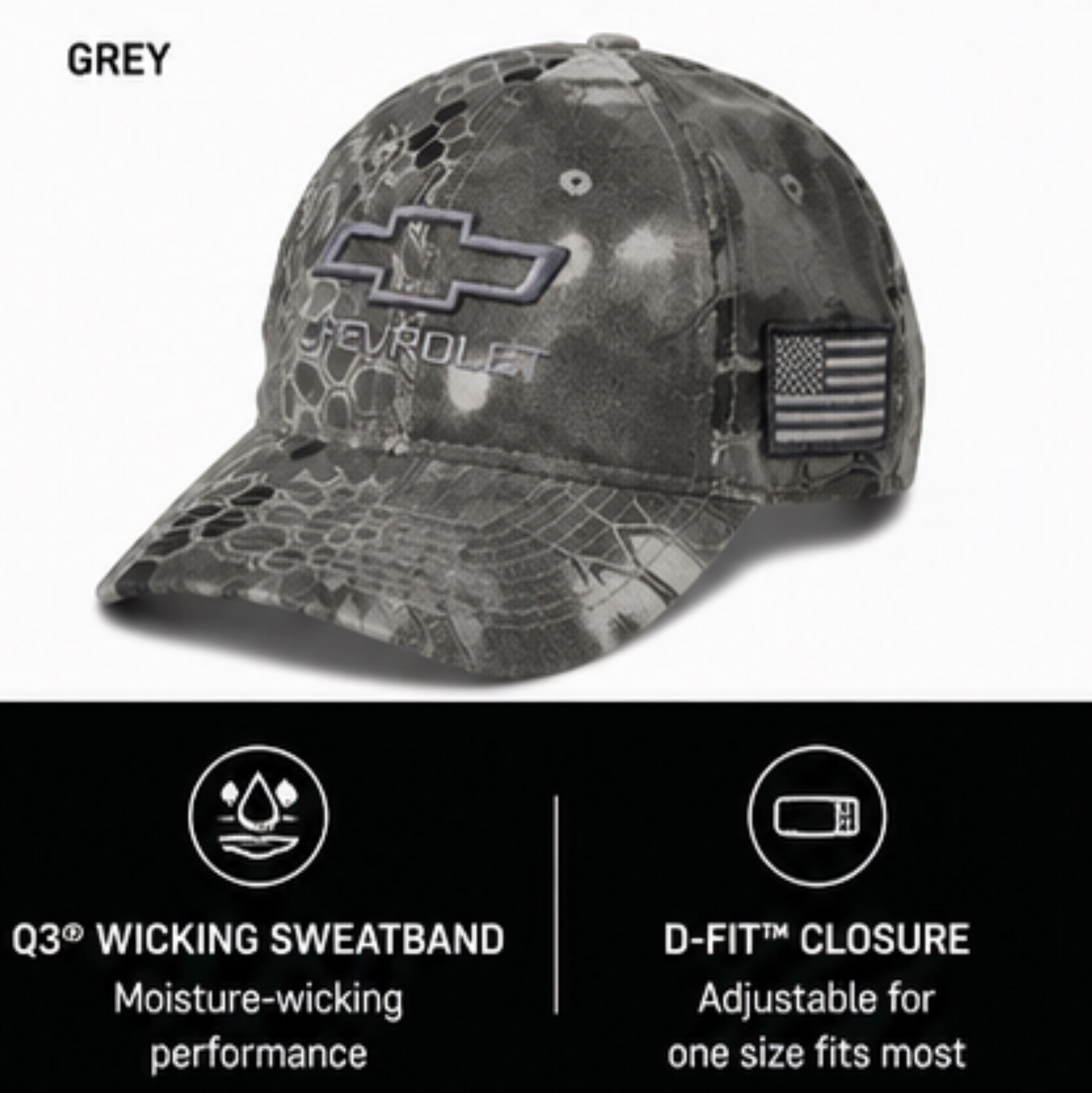 Chevrolet Camo Tactical Cap | Embroidered Bowtie, American Flag Patch