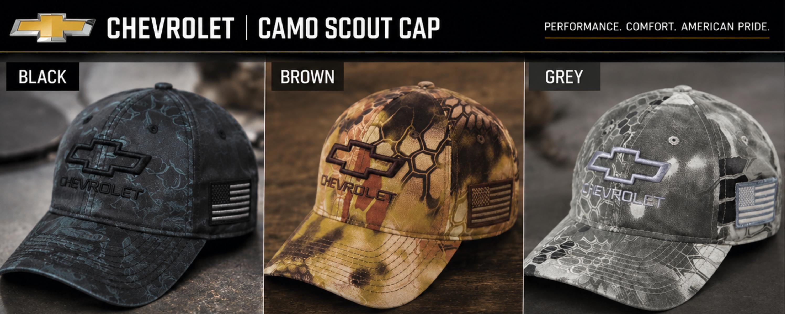 Chevrolet Camo Tactical Cap | Embroidered Bowtie, American Flag Patch