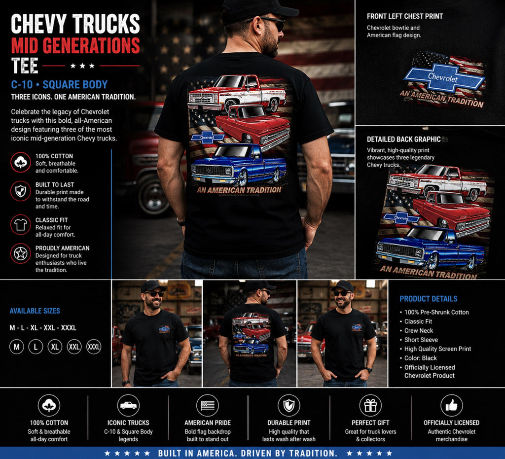 Chevy C10 Truck Generations Shirt | Classic Square Body Chevrolet Tee