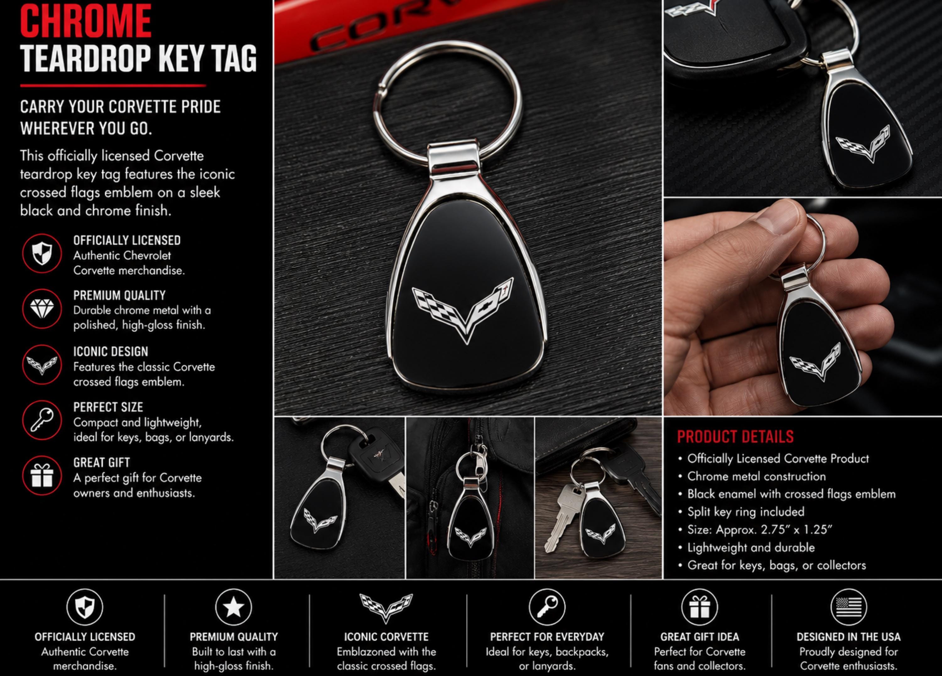 Corvette Chrome Teardrop Keychain | C7 Corvette Gift