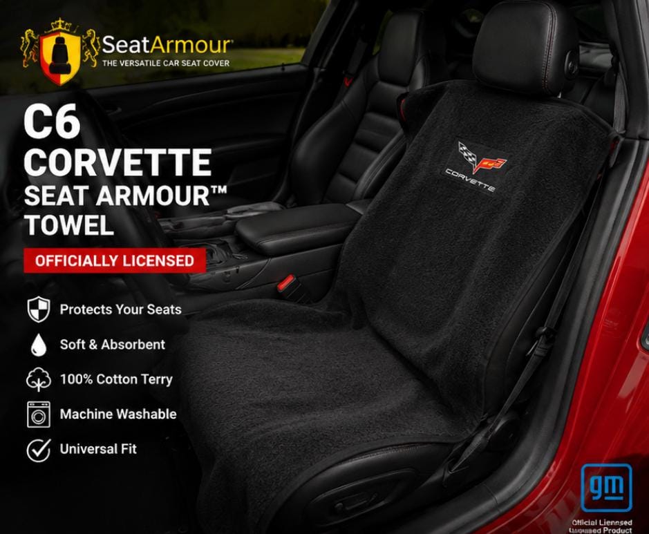 C6 Corvette Seat Armour Towel | Black Cotton Terry Seat Protector | Officially Licensed GM®