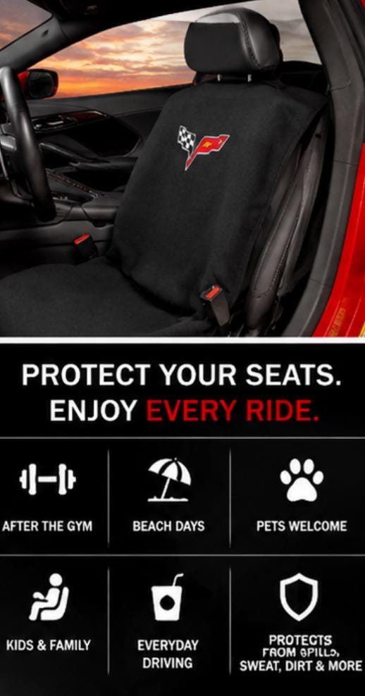 C8 Corvette Seat Armour Towel | Black 100% Cotton Terry Seat Protector