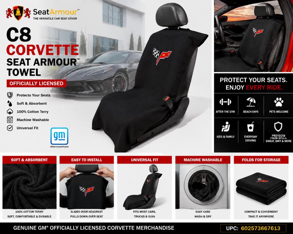 C8 Corvette Seat Armour Towel | Black 100% Cotton Terry Seat Protector