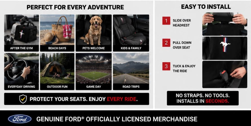 Ford Mustang Seat Cover Towel | Black Cotton Terry Seat Protector, Officially Licensed