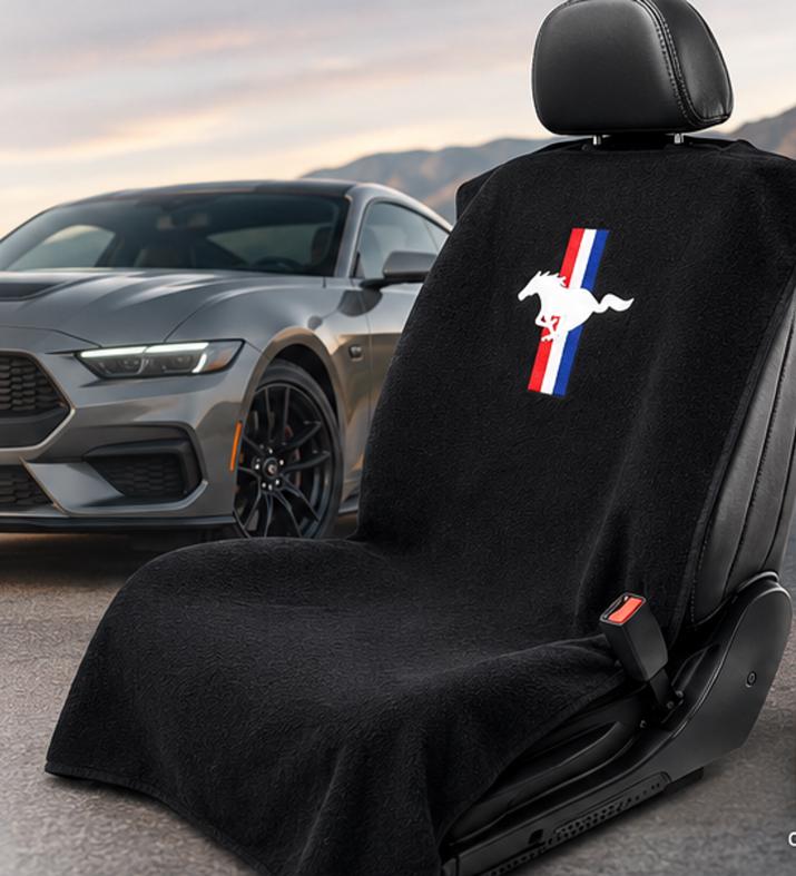 Ford Mustang Seat Cover Towel | Black Cotton Terry Seat Protector, Officially Licensed