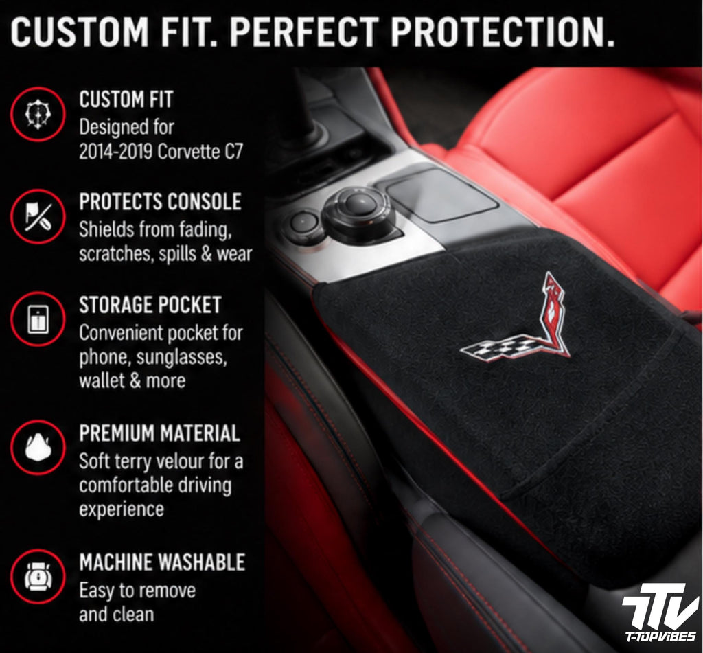C7 Corvette Console Cover | Black Terry Velour with Storage Pocket (2014-2019)