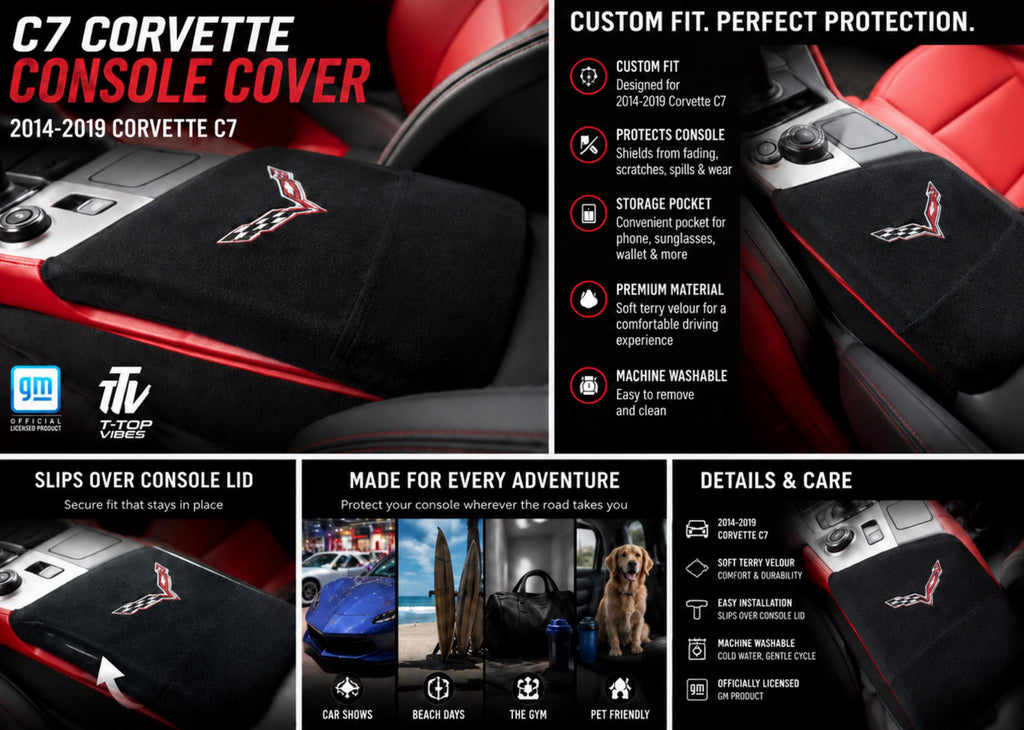 C7 Corvette Console Cover | Black Terry Velour with Storage Pocket (2014-2019)