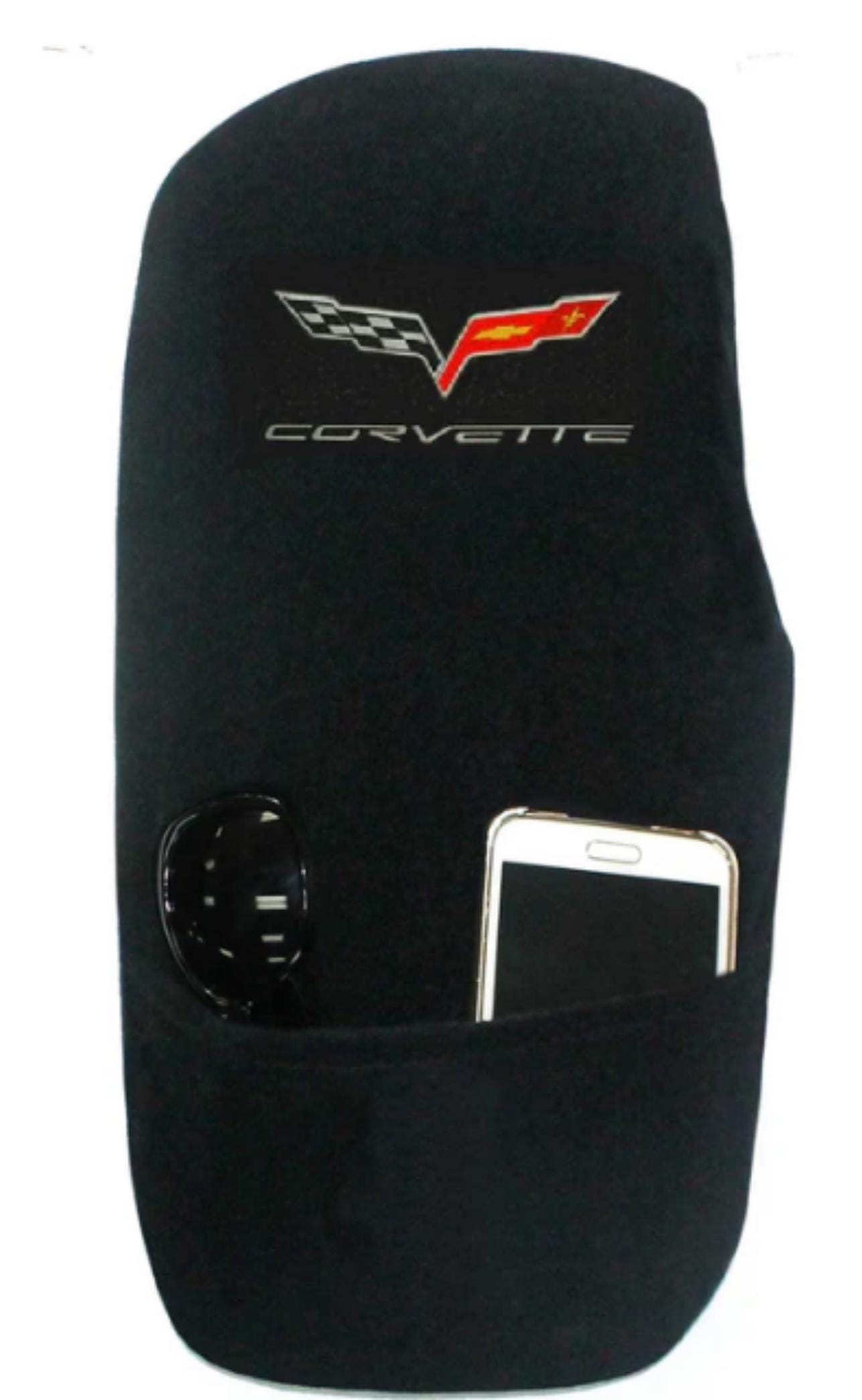 C6 Corvette Console Cover | Black Terry Velour with Storage Pocket (2005-2013)