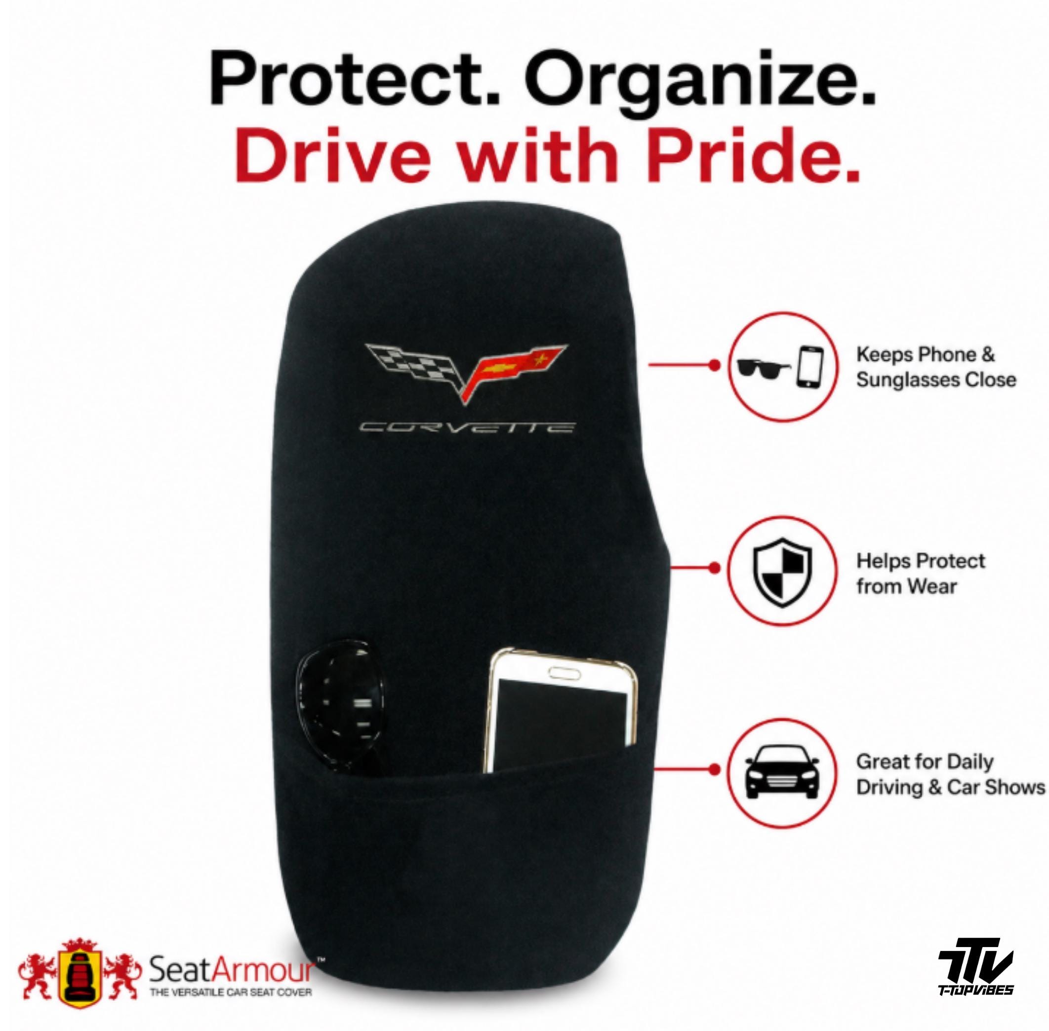C6 Corvette Console Cover | Black Terry Velour with Storage Pocket (2005-2013)