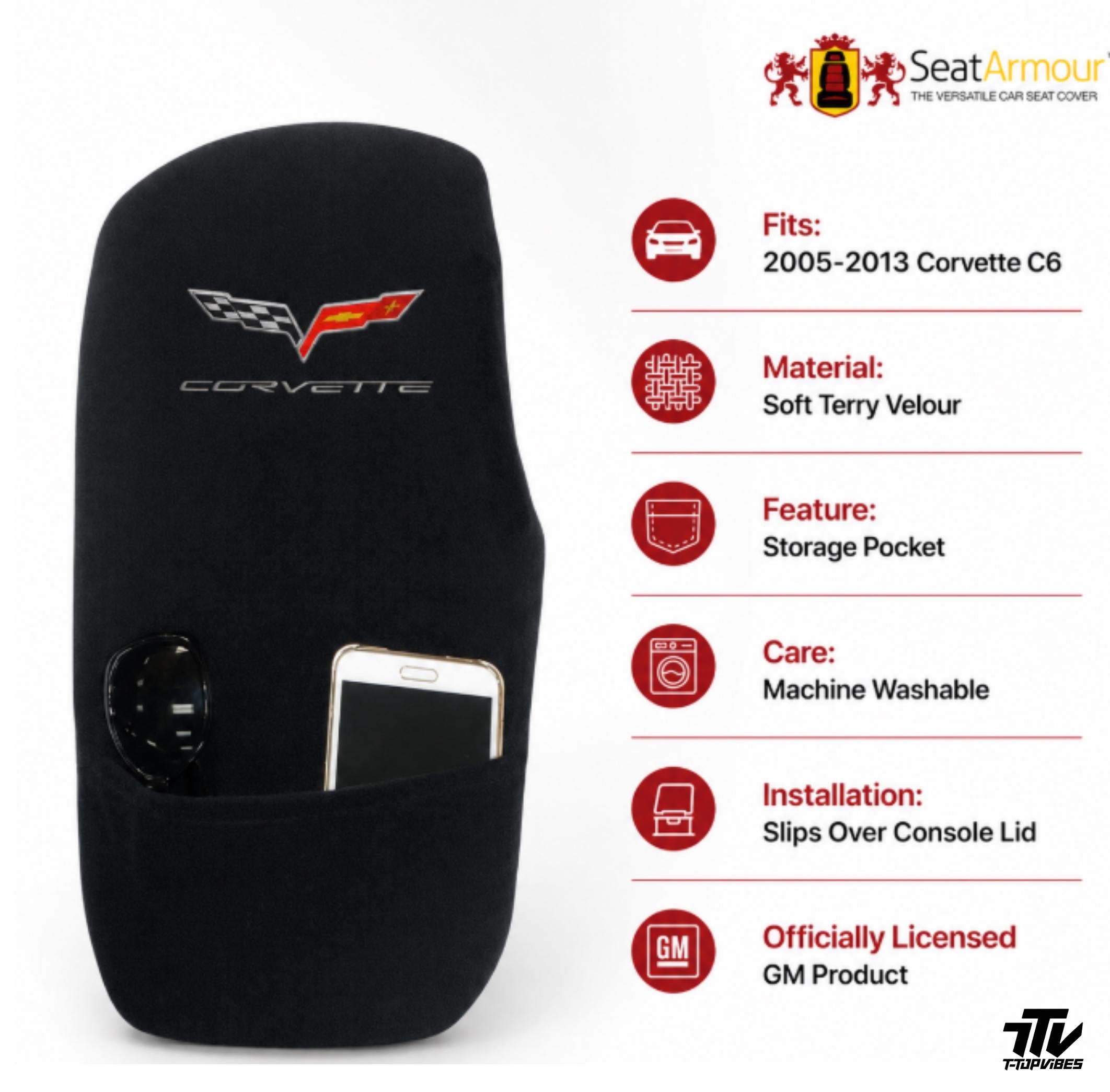 C6 Corvette Console Cover | Black Terry Velour with Storage Pocket (2005-2013)