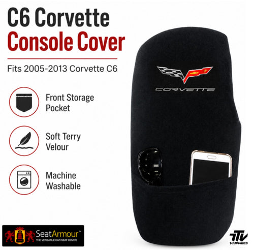 C6 Corvette Console Cover | Black Terry Velour with Storage Pocket (2005-2013)