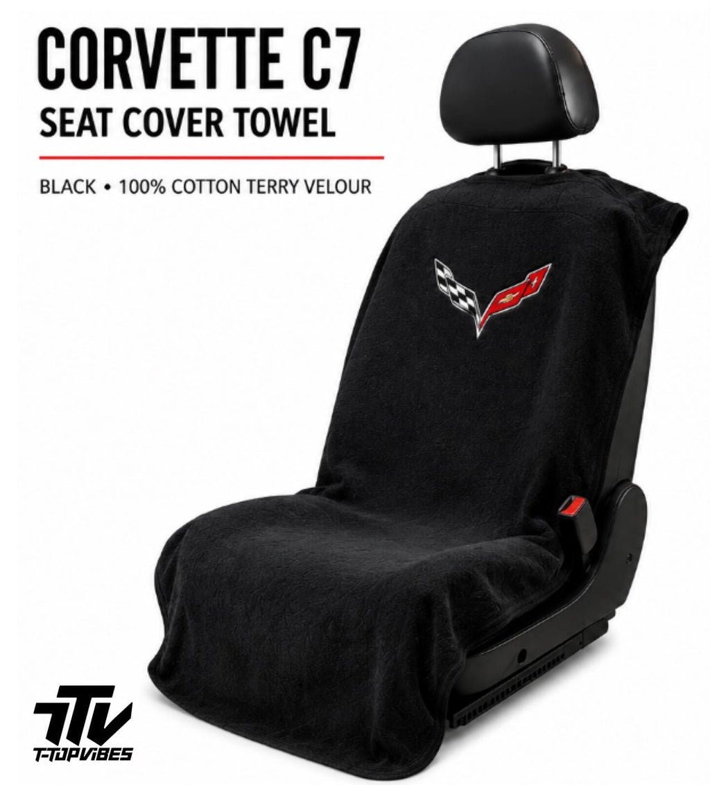 C7 Corvette Seat Cover Towel | Black Cotton Terry Velour Protector