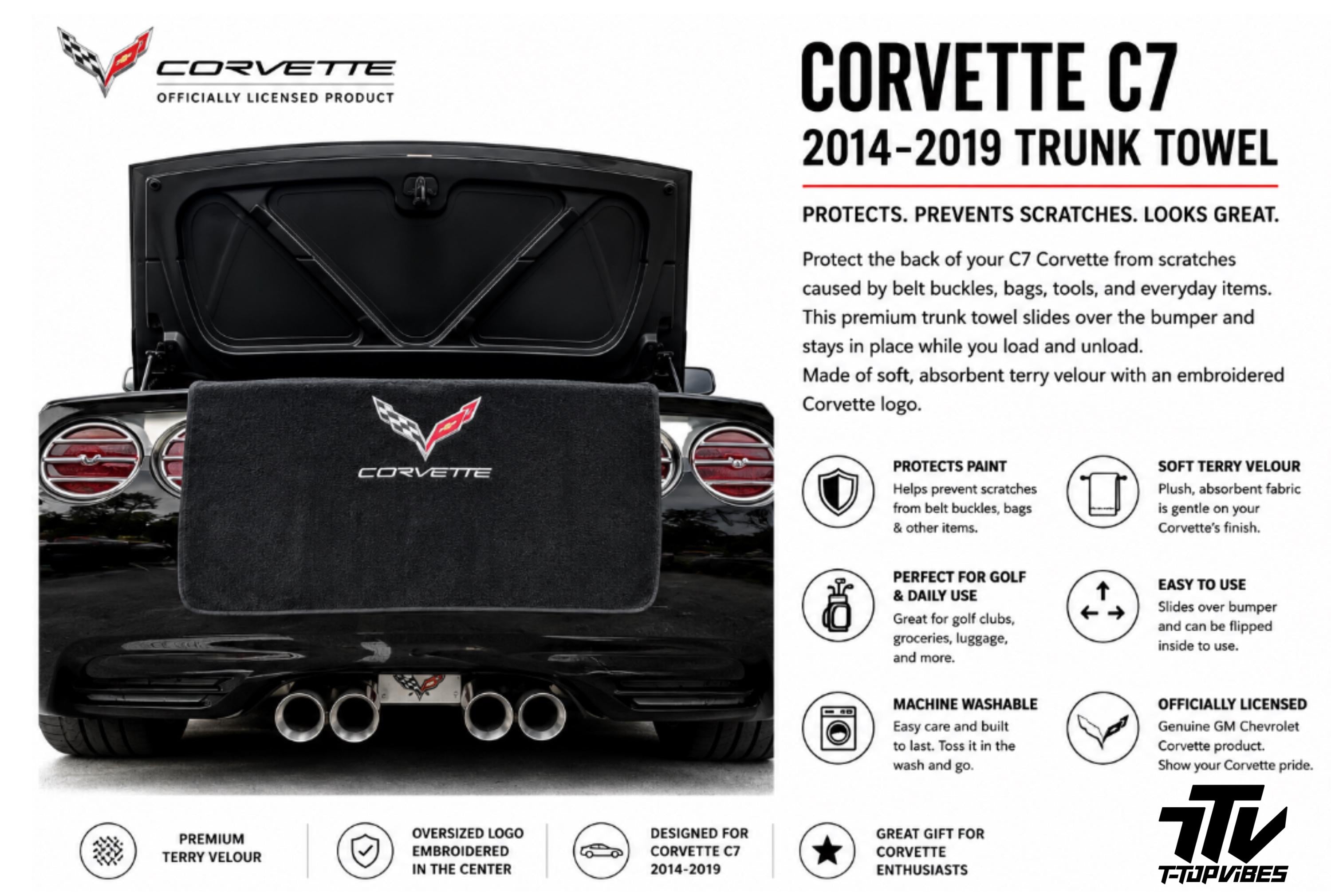 C7 Corvette Trunk Towel | 2014-2019 Rear Bumper Protector | Terry Velour Cargo Mat