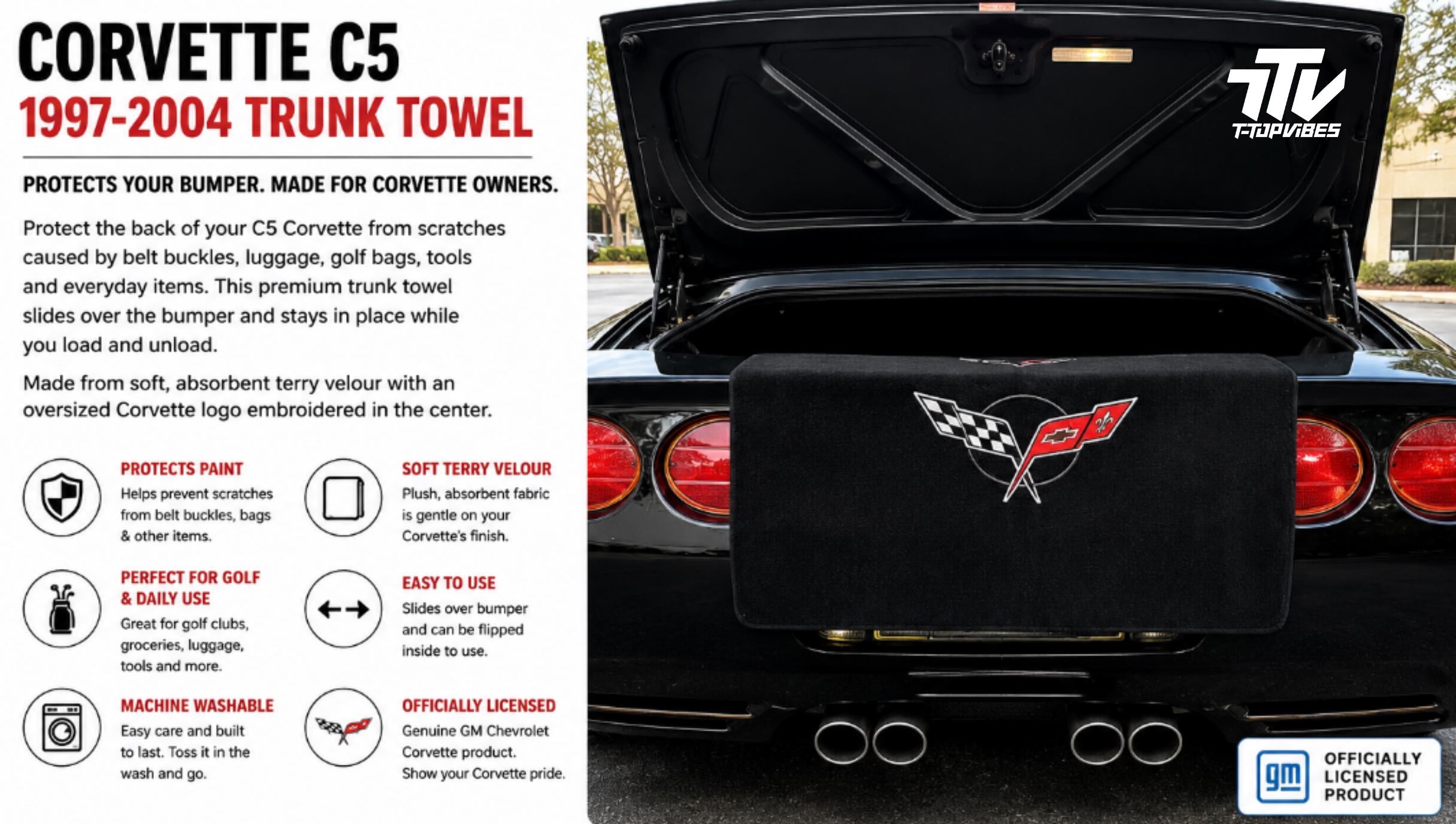 C5 Corvette Trunk Towel | 1997-2004 Corvette Rear Bumper Protector | Terry Velour Cargo Mat