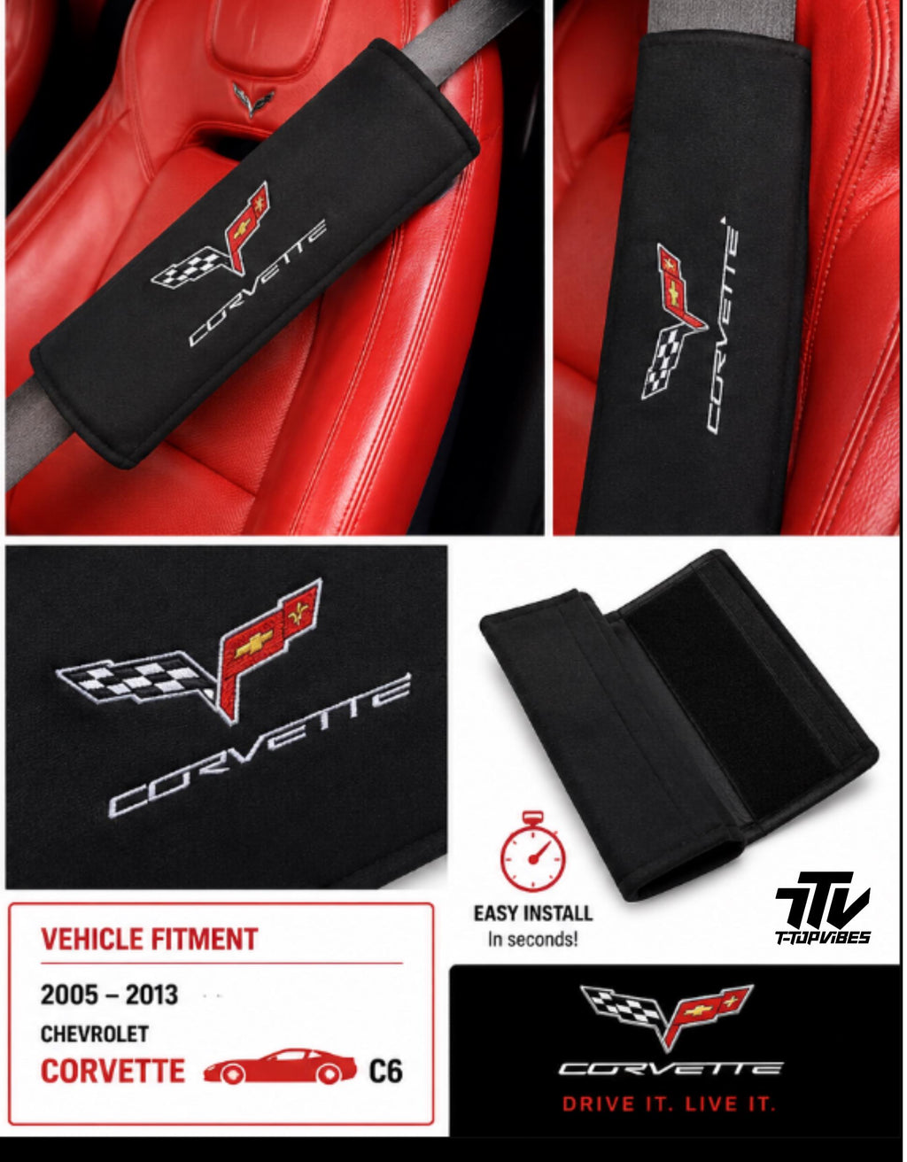 Officially Licensed C6 Corvette Seat Belt Cover | 2005-2013 Corvette Shoulder Pad