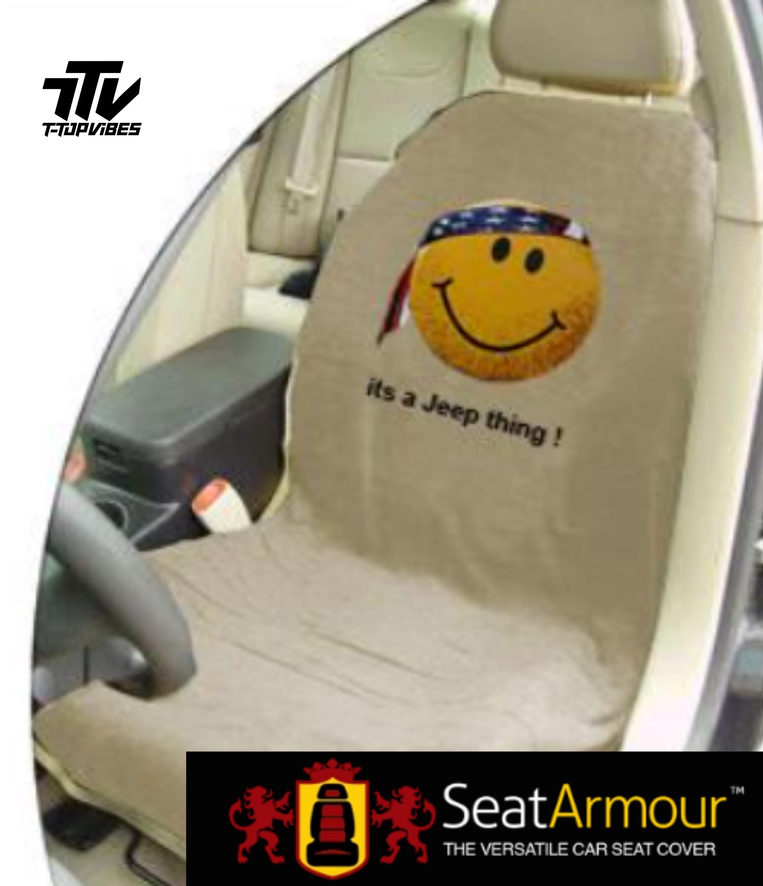 Officially Licensed Jeep Smiley Face Seat Cover | 100% Cotton Terry Velour, "It's a Jeep Thing!"