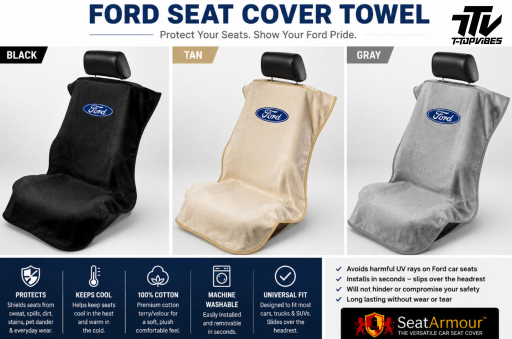 Officially Licensed Ford Seat Cover Towel | 100% Cotton Terry Velour Protector