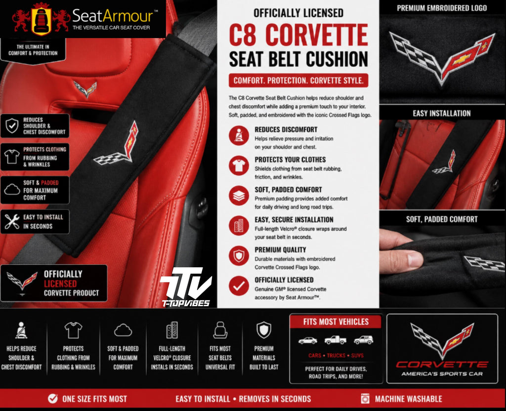 Officially Licensed C8 Corvette Seat Belt Cushion | 2020+ Corvette Shoulder Pad