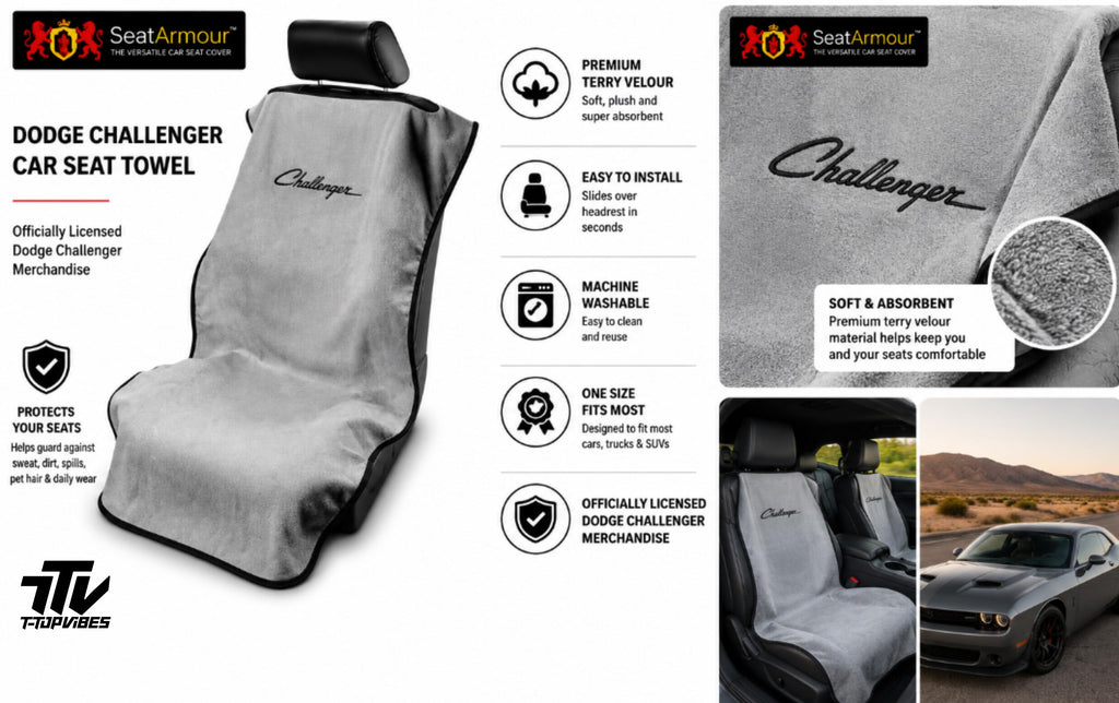 Dodge Challenger Seat Towel | Gray Cotton Terry Velour Car Seat Cover