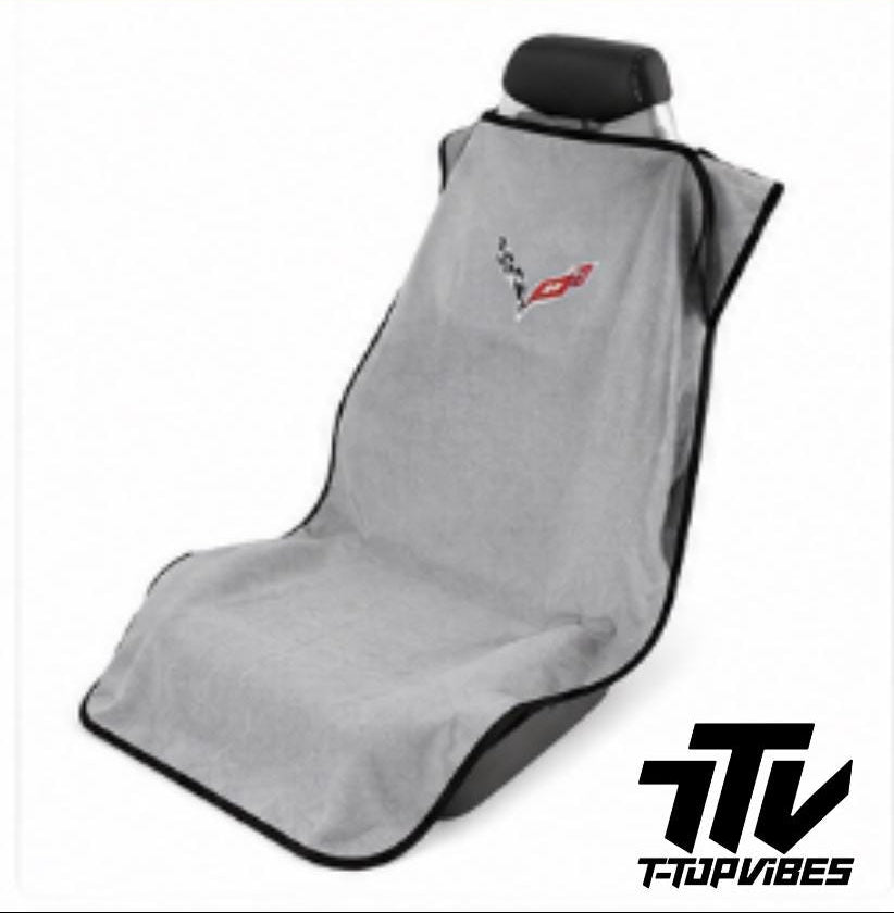 Officially Licensed C8 Corvette Seat Towel Protector | Gray Cotton Terry Velour