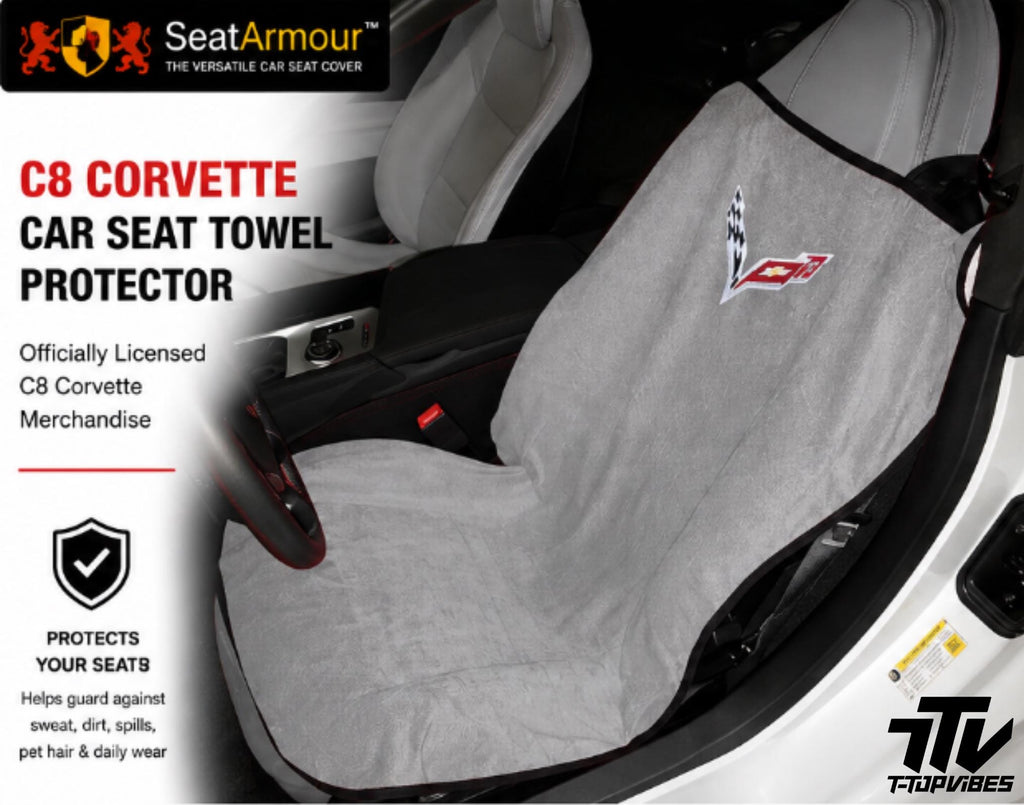 Officially Licensed C8 Corvette Seat Towel Protector | Gray Cotton Terry Velour