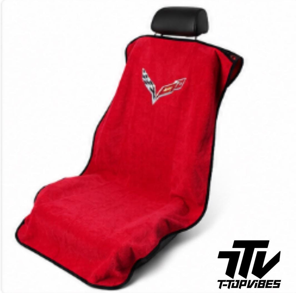 Officially Licensed C8 Corvette Red Seat Cover Towel | Cotton Terry Velour Protector