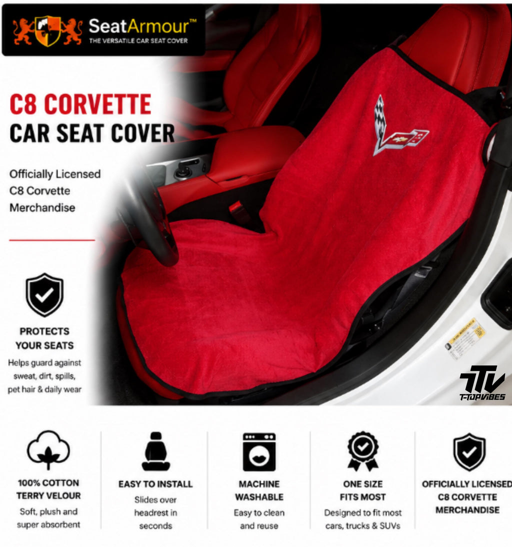 Officially Licensed C8 Corvette Red Seat Cover Towel | Cotton Terry Velour Protector