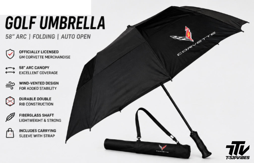 Officially Licensed C8 Corvette Golf Umbrella | 58" Auto Open Wind Vented Fiberglass Shaft