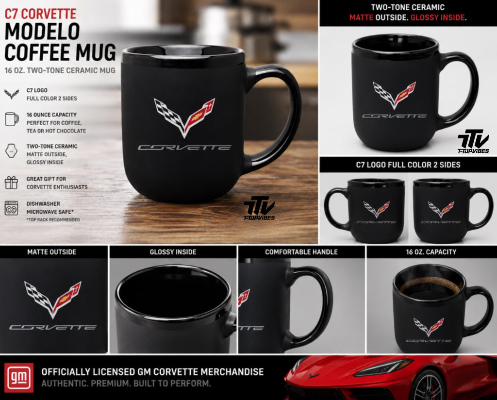 C7 Corvette Matte Black Ceramic Coffee Mug | 16 oz Officially Licensed Logo Cup