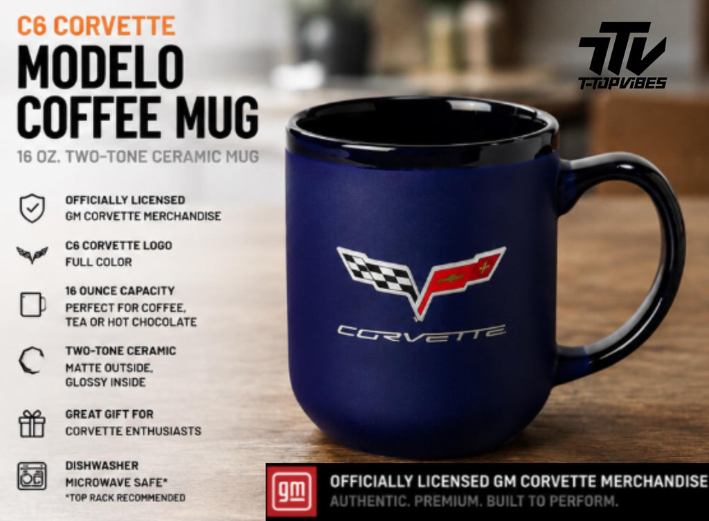 Officially Licensed C6 Corvette 16 oz Ceramic Coffee Mug | Matte Cobalt Blue Cup