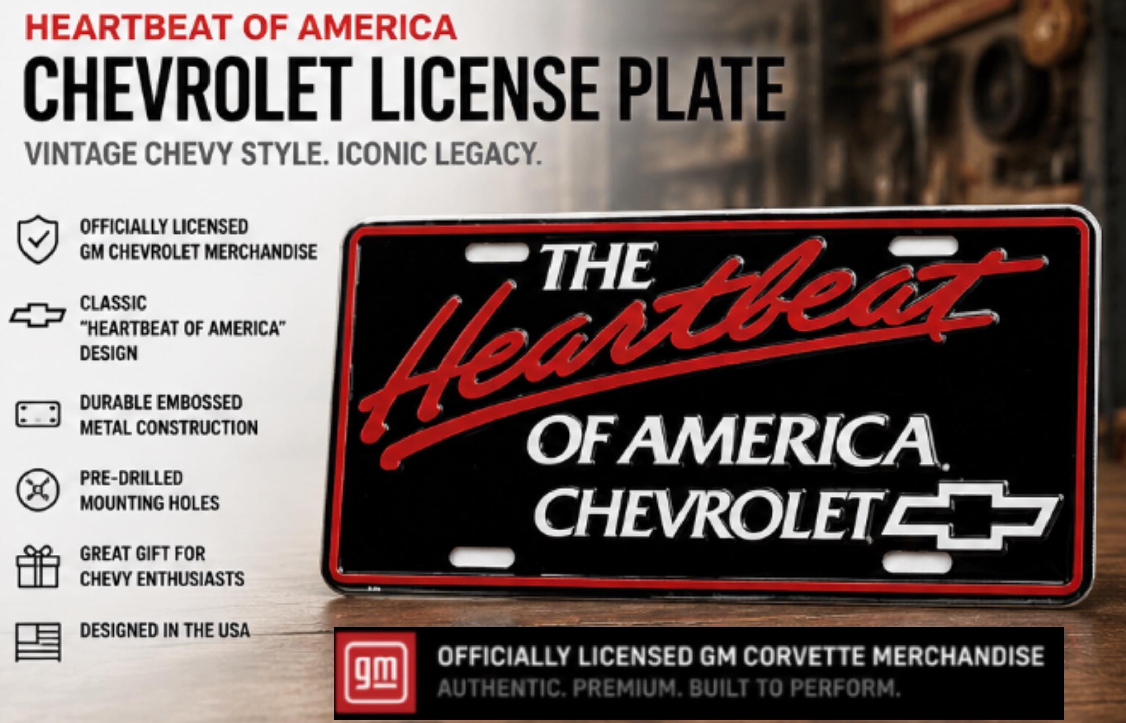 Officially Licensed Vintage Heartbeat of America Chevrolet Metal Tag | Retro Garage Decor |