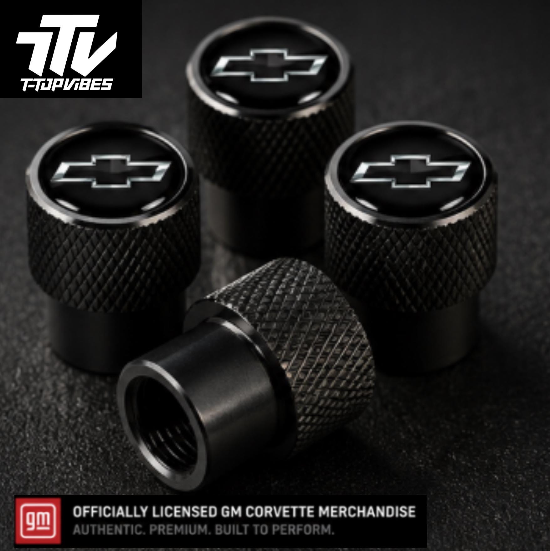 Officially Licensed Chevrolet Bowtie Valve Stem Caps | Black Billet Aluminum (Set of 4)