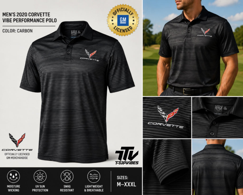 Men's C8 Corvette Performance Polo | Carbon Golf Shirt, Moisture-Wicking (Officially Licensed)