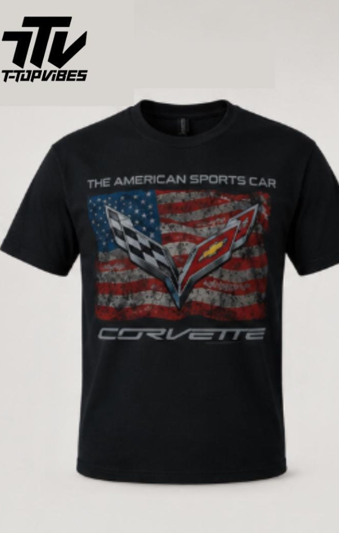 C7 Corvette Vintage USA Flag T-Shirt | American Sports Car Tee