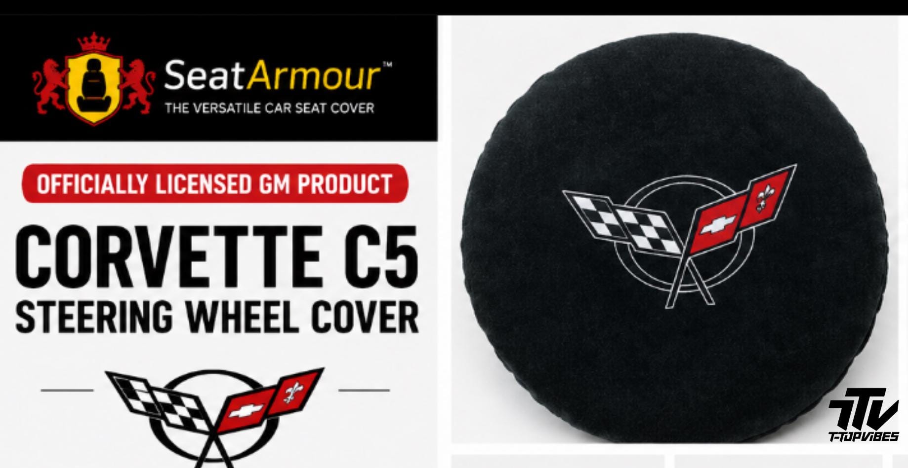 Corvette C5 Steering Wheel Cover (Fits 1997-2004 Corvette) | Officially Licensed GM | Seat Armour