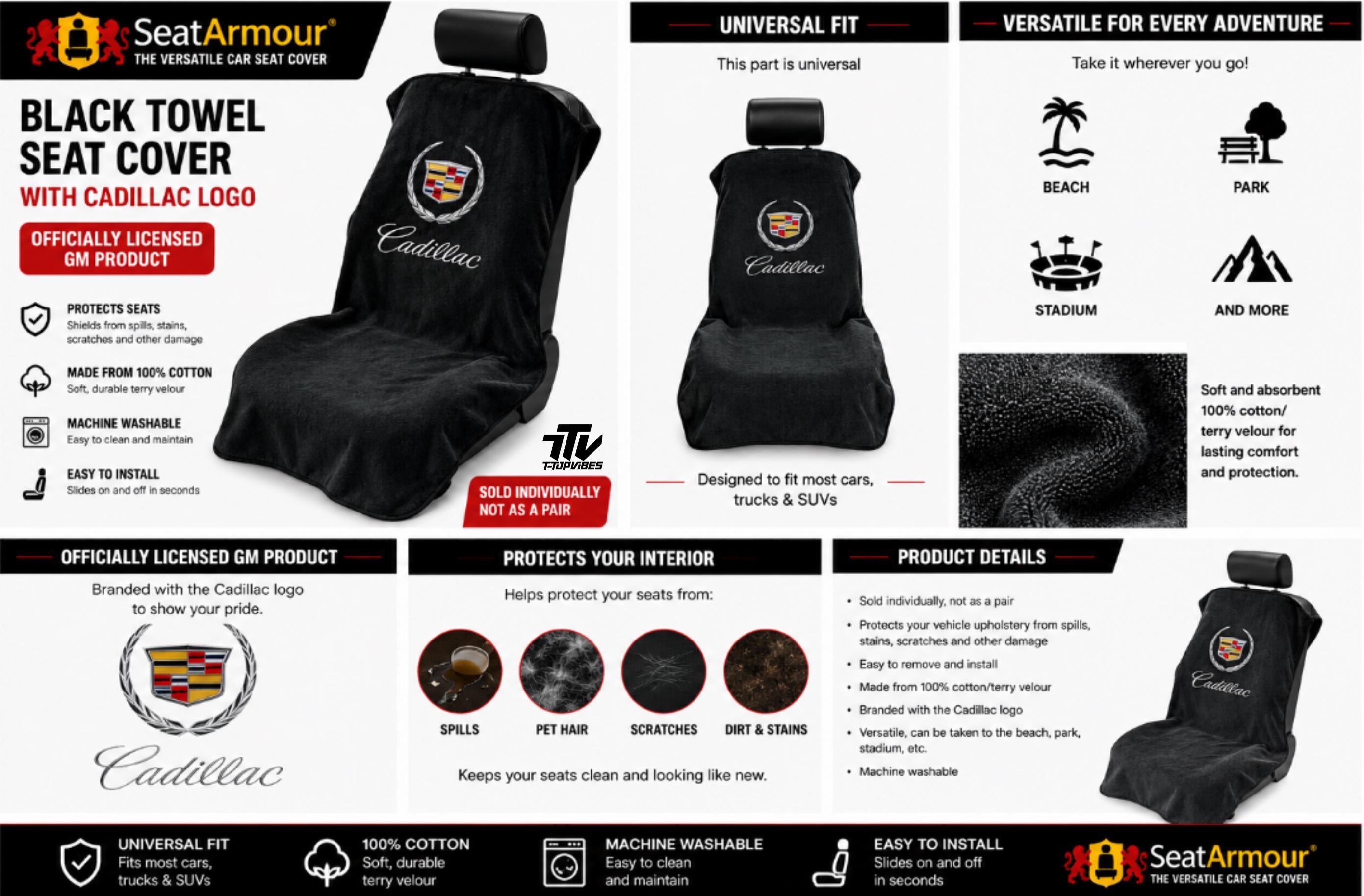 Cadillac Black Cotton Seat Cover Towel | Officially Licensed GM Product