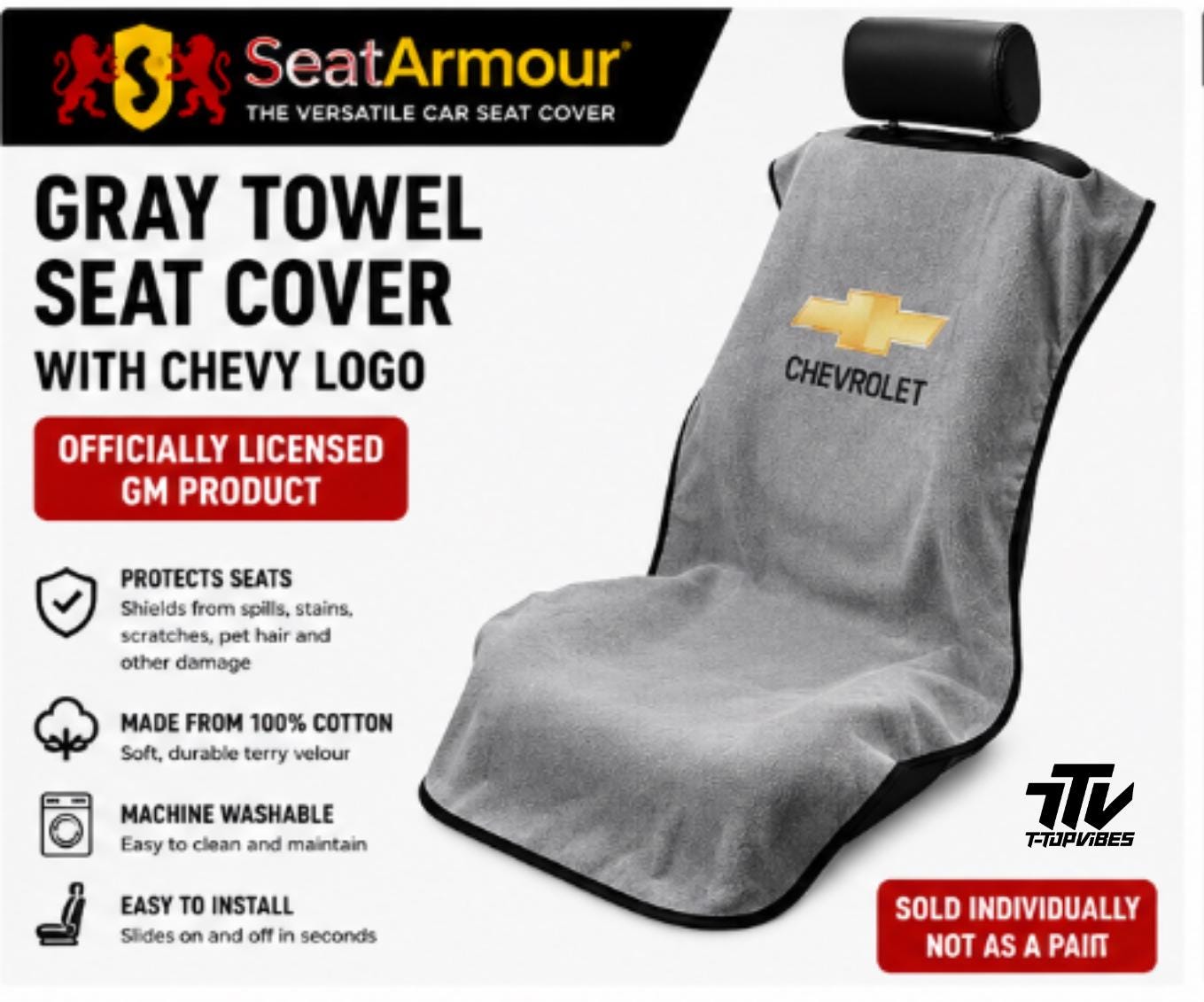 Chevrolet Gray Towel Seat Cover | Officially Licensed GM Product, 100% Cotton