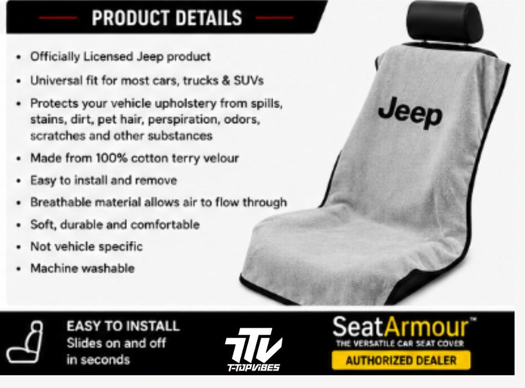 Officially Licensed Jeep Gray Cotton Terry Velour Seat Cover Towel