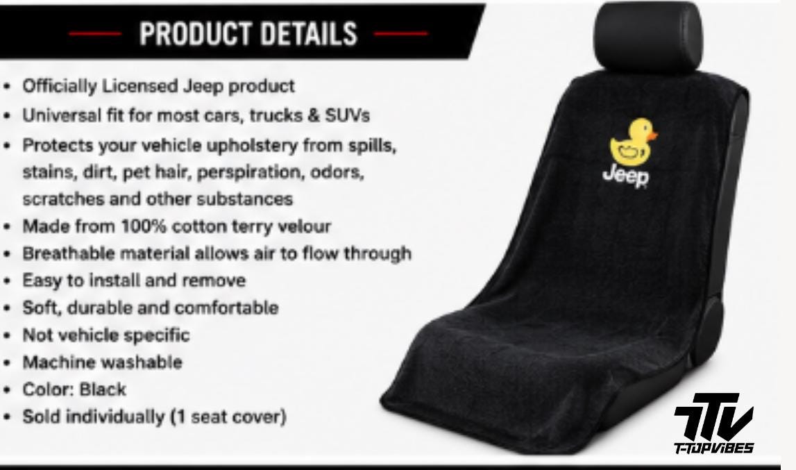 Officially Licensed Jeep Duck Black Cotton Seat Cover Towel