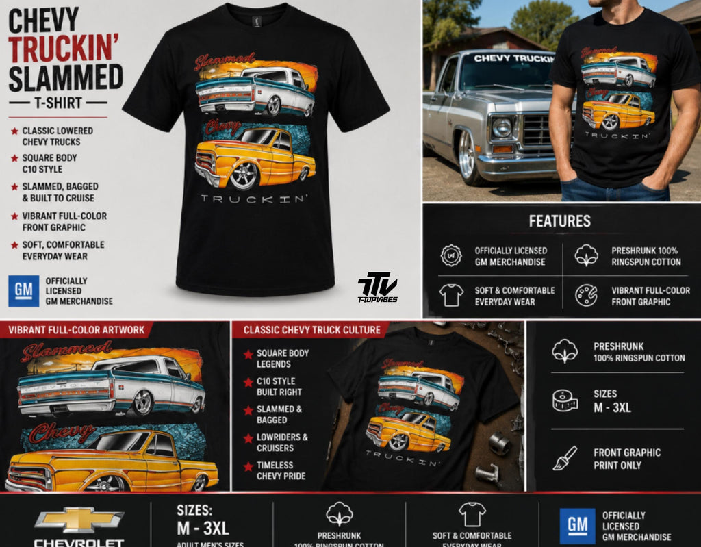 Chevy Truckin' Slammed T-Shirt | Officially Licensed GM C10 Square Body Tee