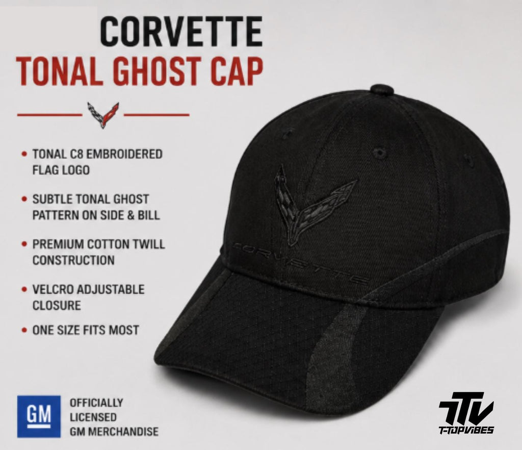 C8 Corvette Tonal Ghost Cap | Black Cotton Twill Baseball Hat (OSFM)