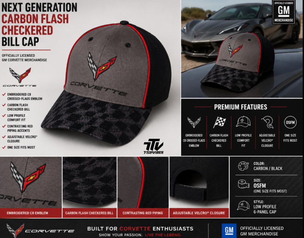 C8 Corvette Carbon Flash Checkered Bill Cap | Officially Licensed GM Merchandise
