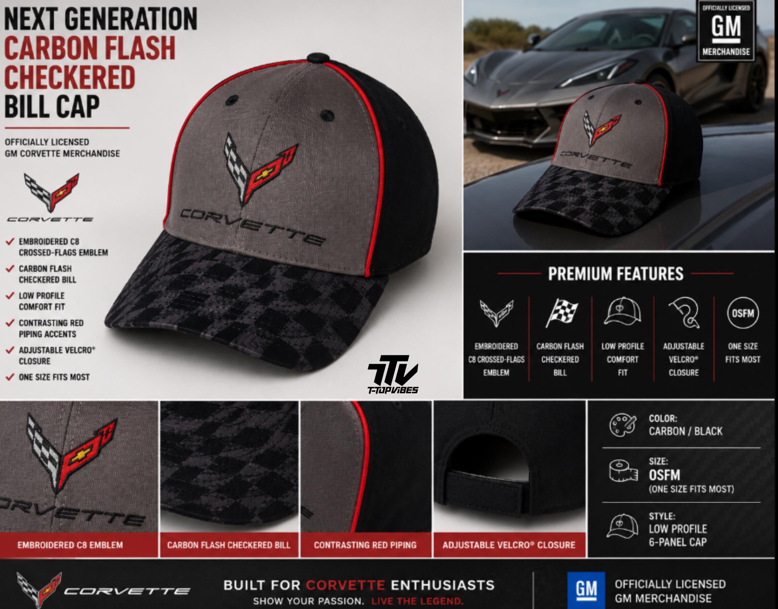 C8 Corvette Carbon Flash Checkered Bill Cap | Officially Licensed GM Merchandise
